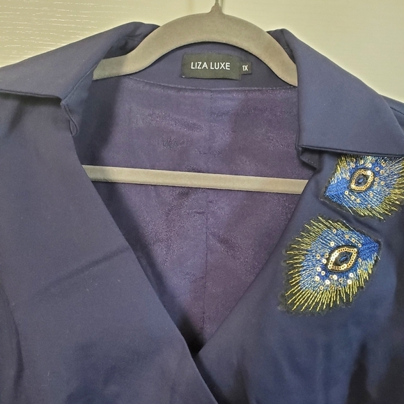 Modcloth Liza Luxe Navy Blue Masquerade Belted Shift Dress w/ Sequins, Size 1X - Picture 4 of 14